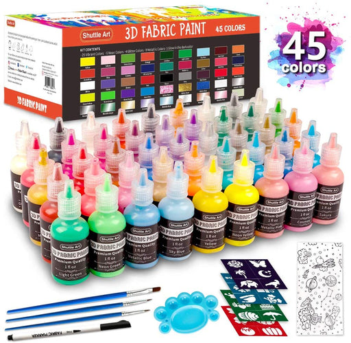Washable Finger Paint Set Shuttle Art 46 Pack Kids Paint Set with 14 Colors(60ml) Finger Paints Brushes Finger Paint Pad Sponge Palette Smock