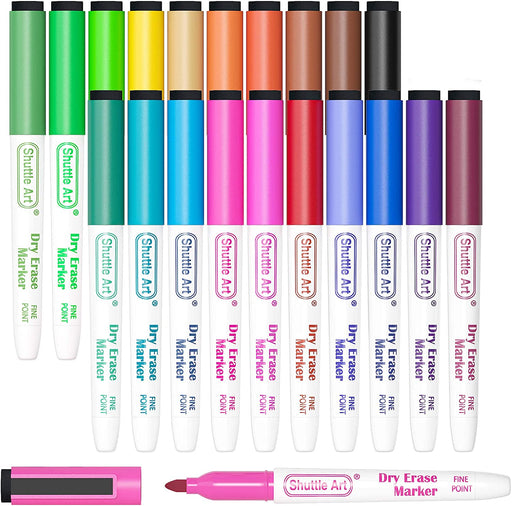 Shuttle Art Wet Erase Markers, 15 Colors 1mm Fine Tip Smudge-Free Markers, Use on Laminated Calendars,Overhead Projectors,Schedules,Whiteboards