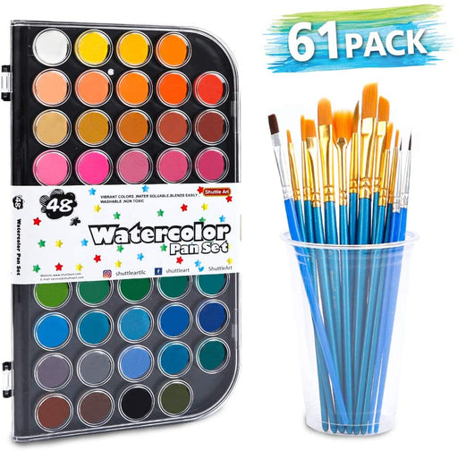 Funto Watercolor Set, 48 Color Paint Set, 10 Brushes, 4 Refillable Water  Brush Pens, 30 Page Pad(9x12), Masking Tape, Sponge, Palette, Painting  Kit