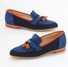 handmade blue velvet leather shoes loafers