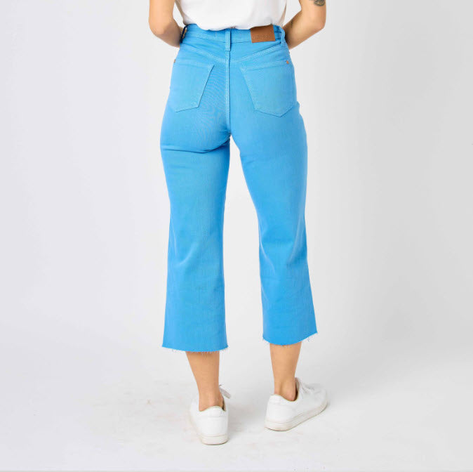 High Rise Dyed Tummy Control Crop Wide Leg - Sky Blue