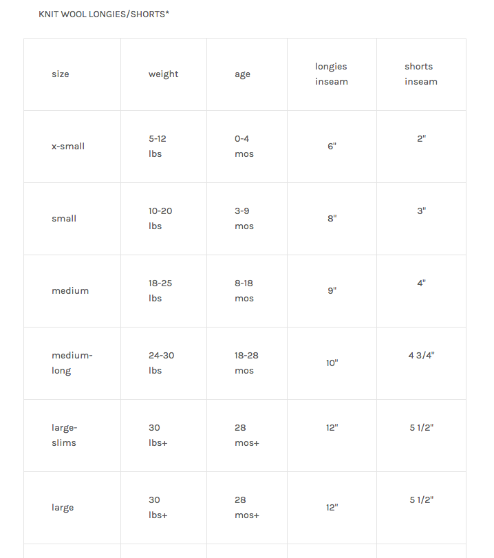 Sloomb Size Chart