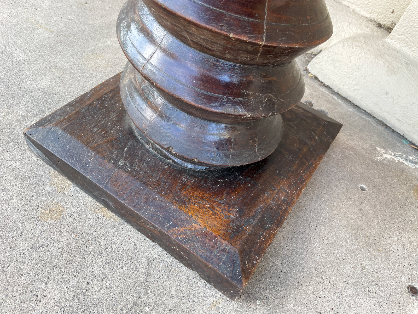 Antique French Oak Wine Press Screw Pedestal Table