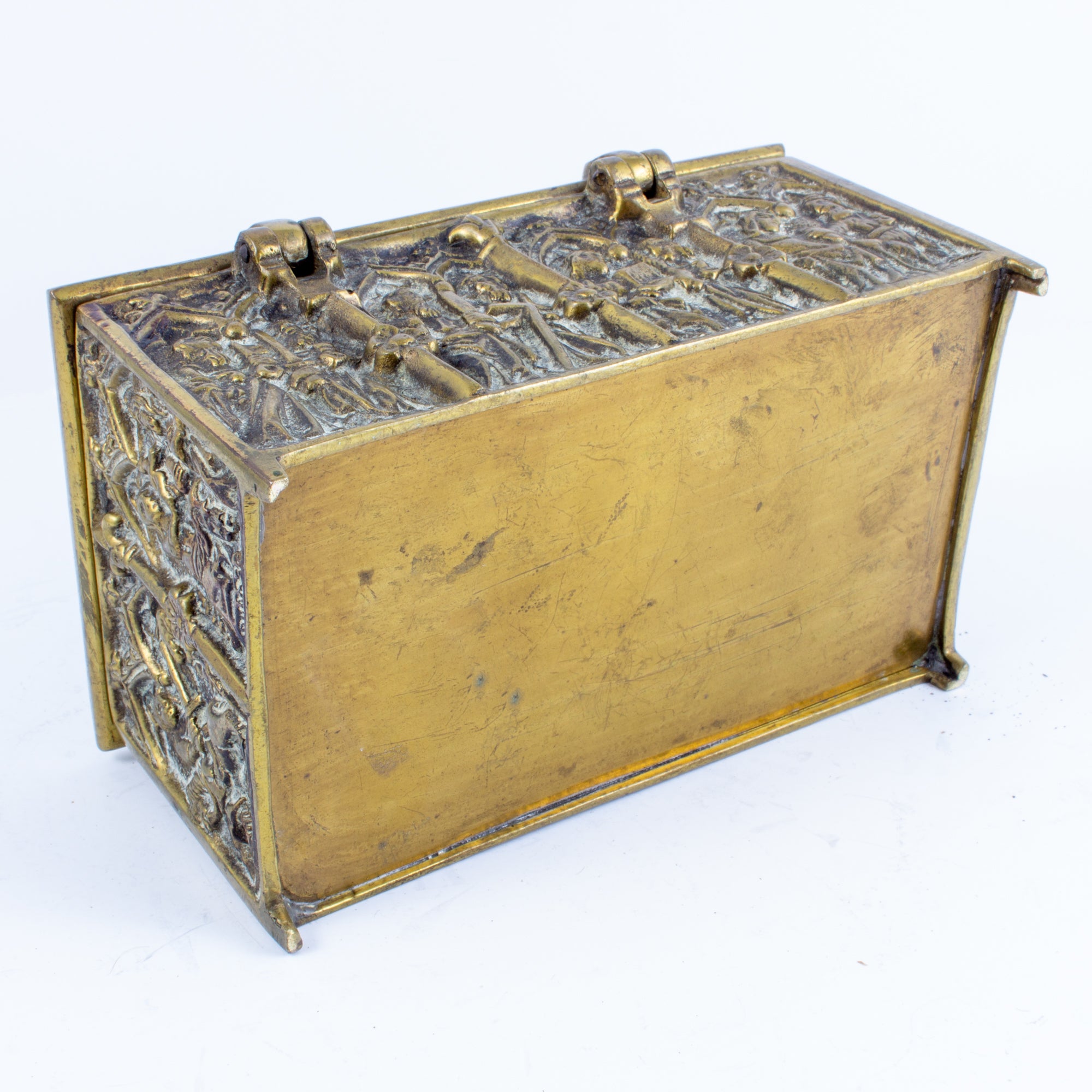 Antique Brass Reliquary Box with Stations of the Cross Decoration found in France