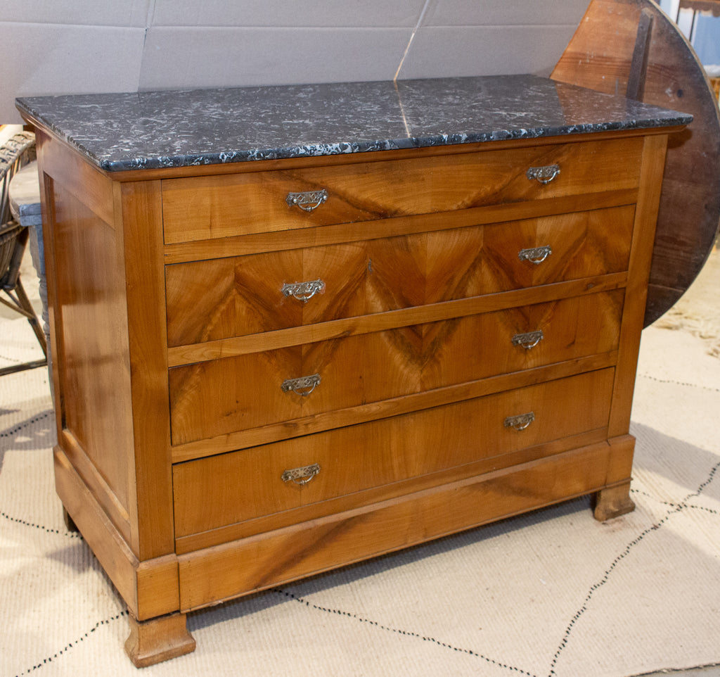 Antique French Walnut Chest Of Drawers With Marble Top Laurier