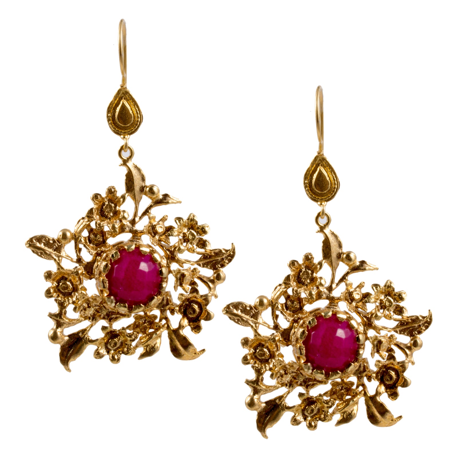 Turkish Delights Earrings: Floral Filigree Drops with Fuchsia Center S ...