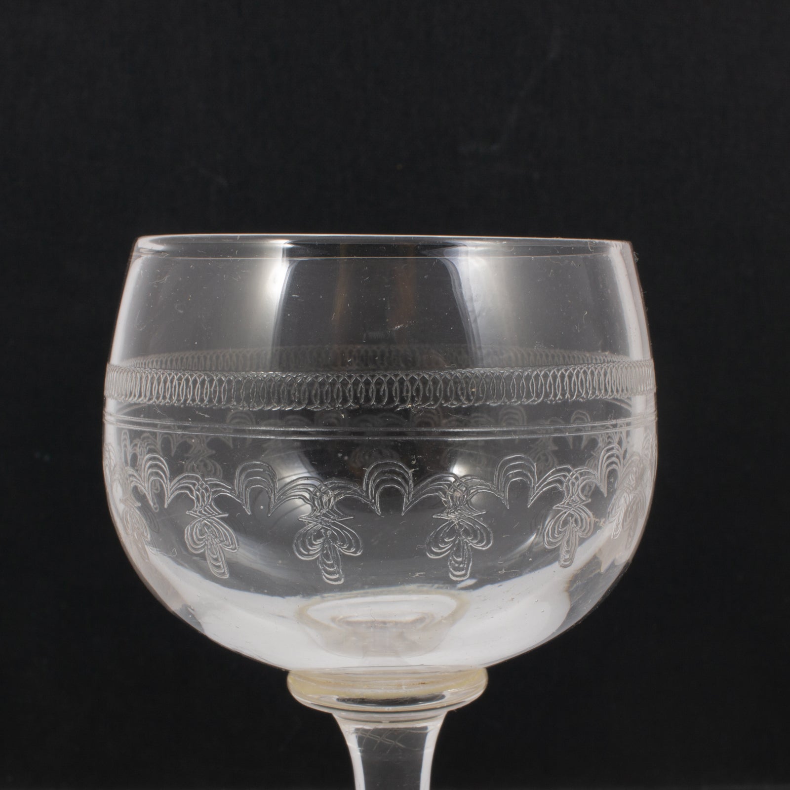 Vintage French Engraved Crystal Dessert Wine Glasses | Set of 8