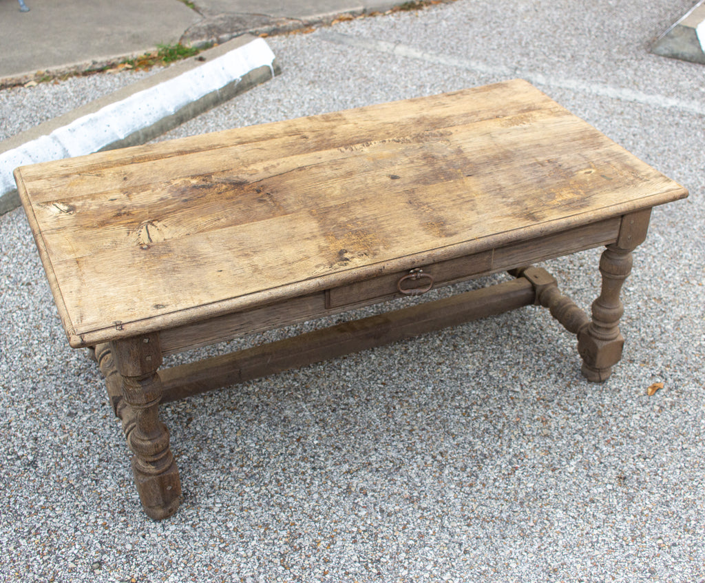 1920s French Distressed Oak Coffee Table With Drawer Laurier Blanc Unique Home Decor From Around The World