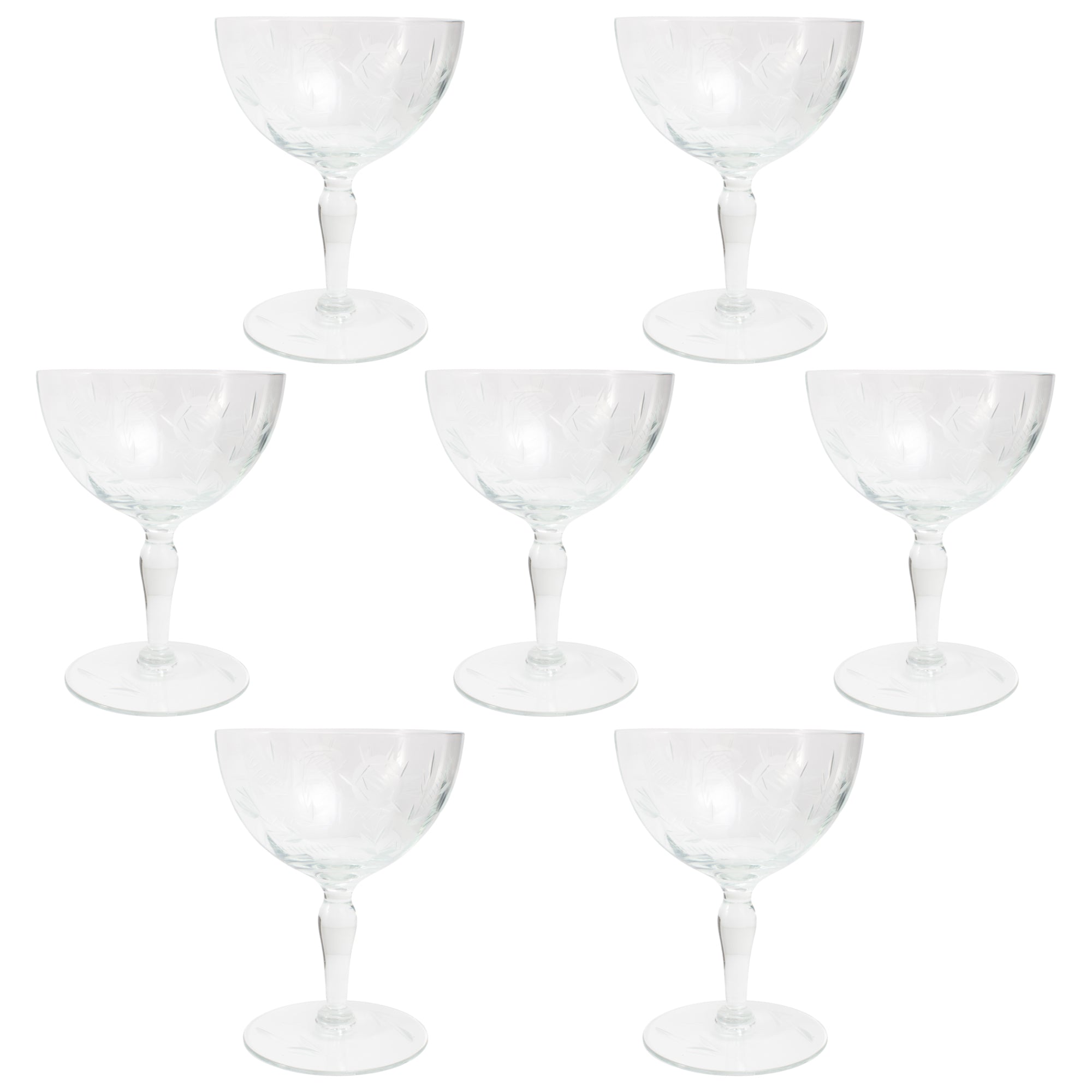 Vintage Crystal Glasses, Etched With Black Stem, Sherry Coupe