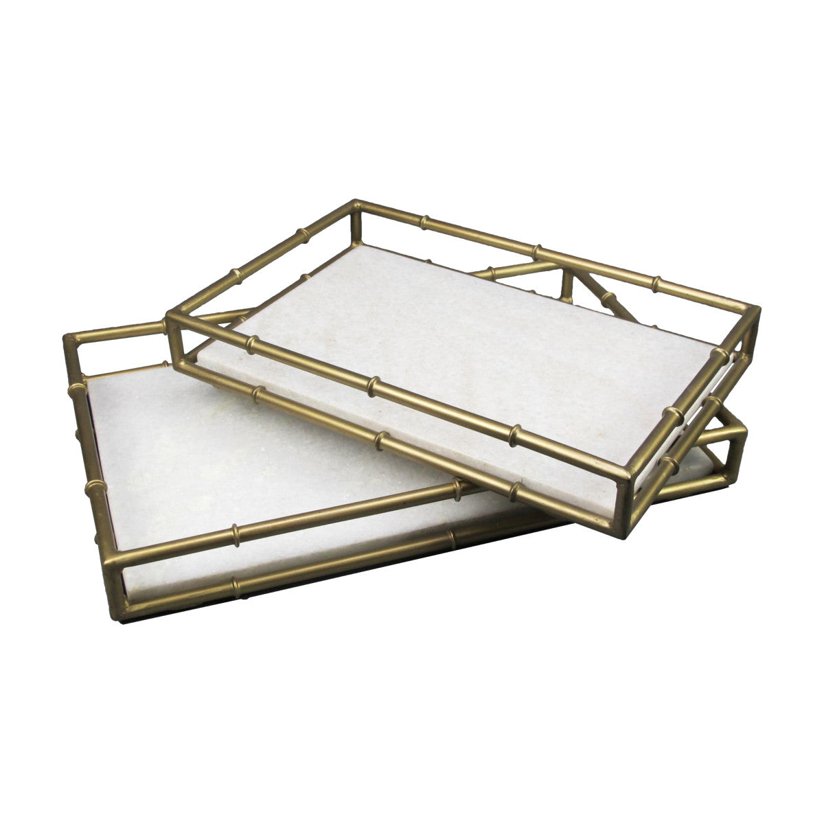 Brass Bamboo Motif White Marble Tray