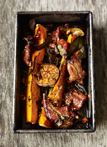 Roast squirrel with squash, sage & hazelnuts