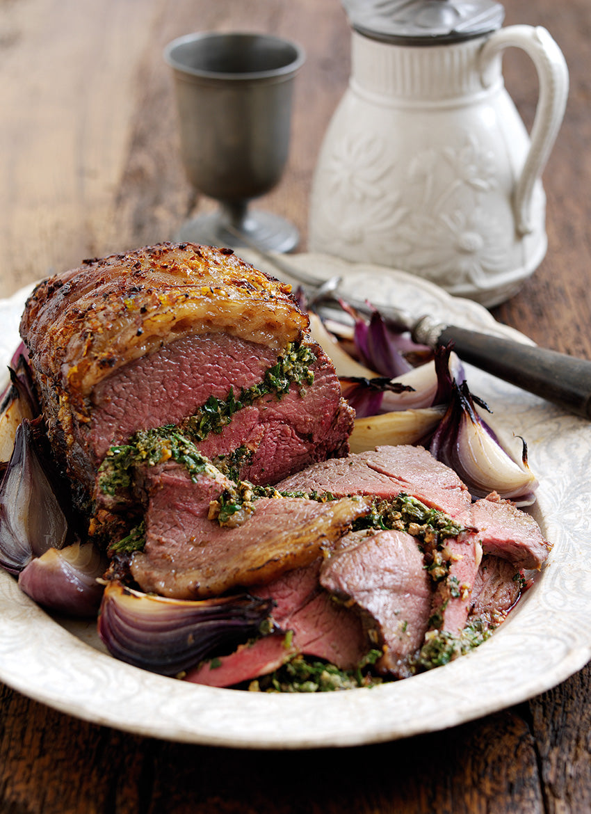 Orange roast beef stuffed with spinach and herbs
