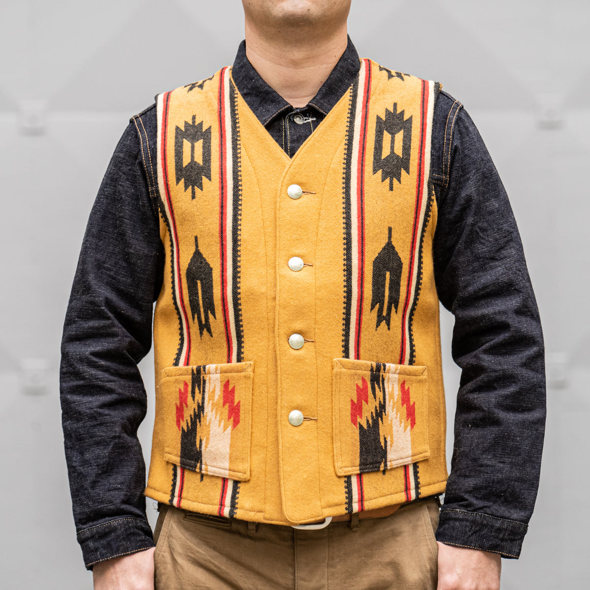 Sugar Cane Native American Wool Blanket Vest - Beige
