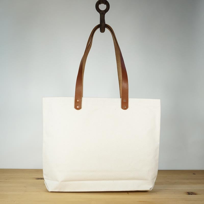 Canvas tote bag with leather straps - Iron+Copper+Bronze