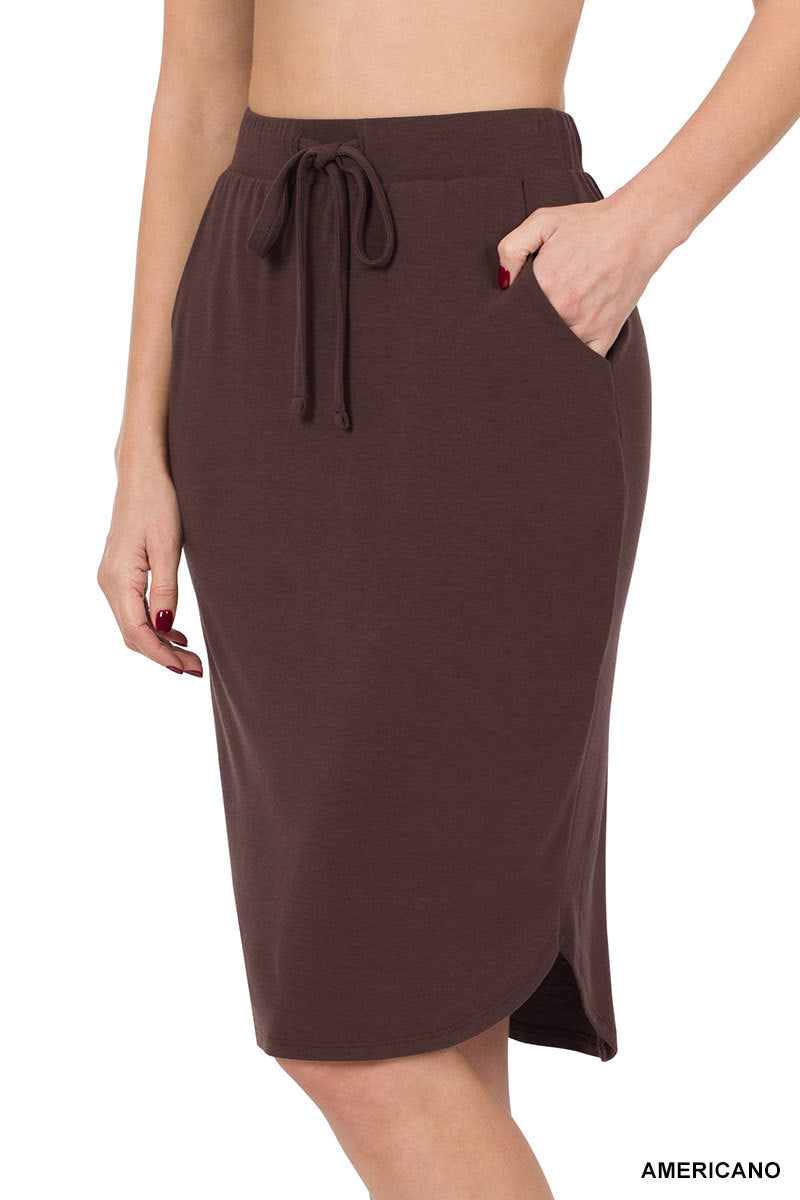 Plus Size Elastic Waist Self-Tie Knee Length Tulip Hem Midi Skirt TheLovely.com