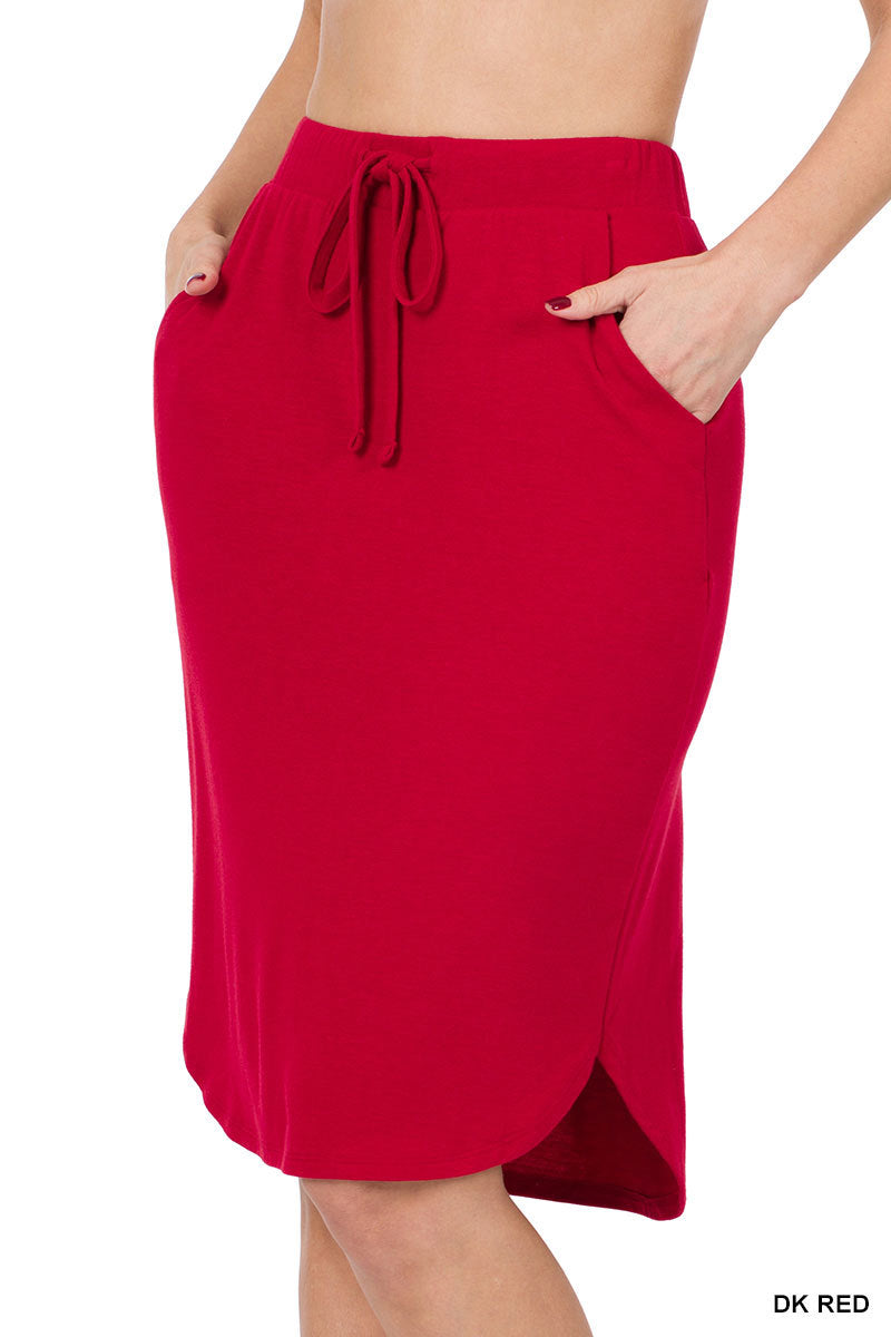Women Elastic Waist Self-Tie Knee Length Tulip Hem Midi Skirt with Sid –  TheLovely.com