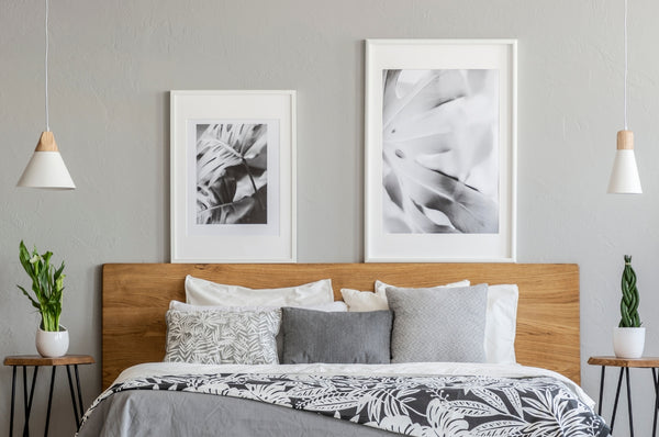 Bed with a solid wood headboard