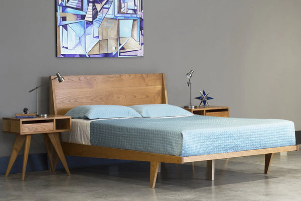 Mid century modern bed frame and bedside tables