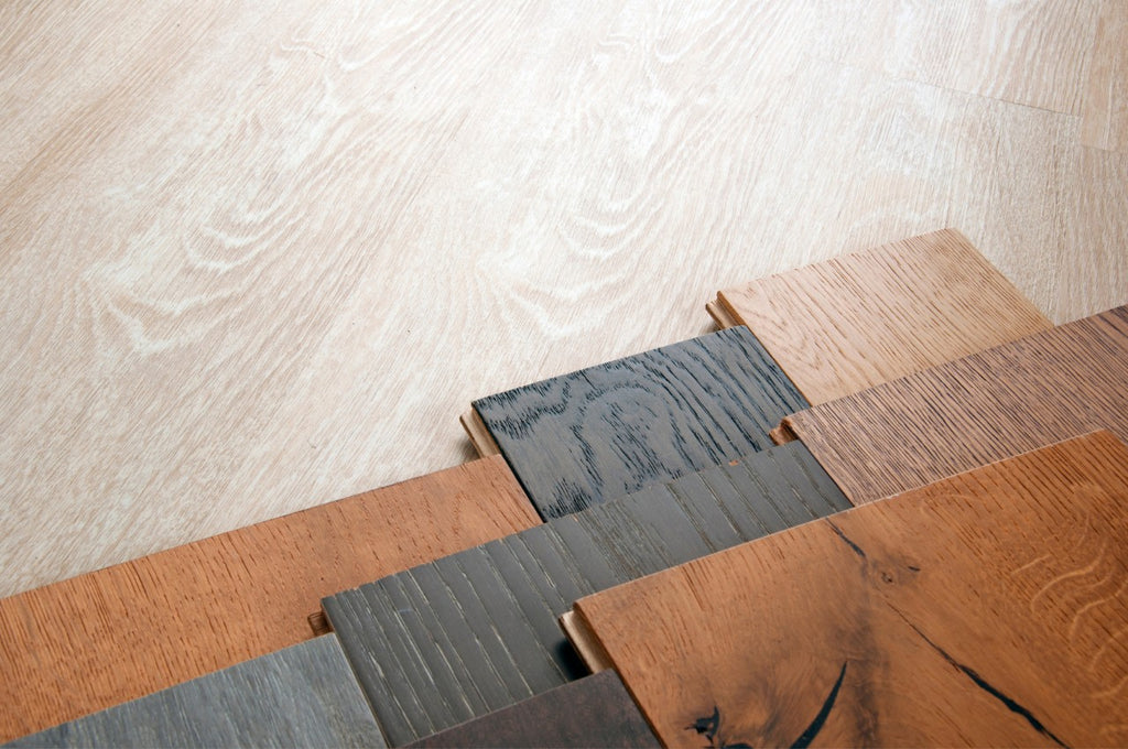 Pieces of wooden veneer on a surface