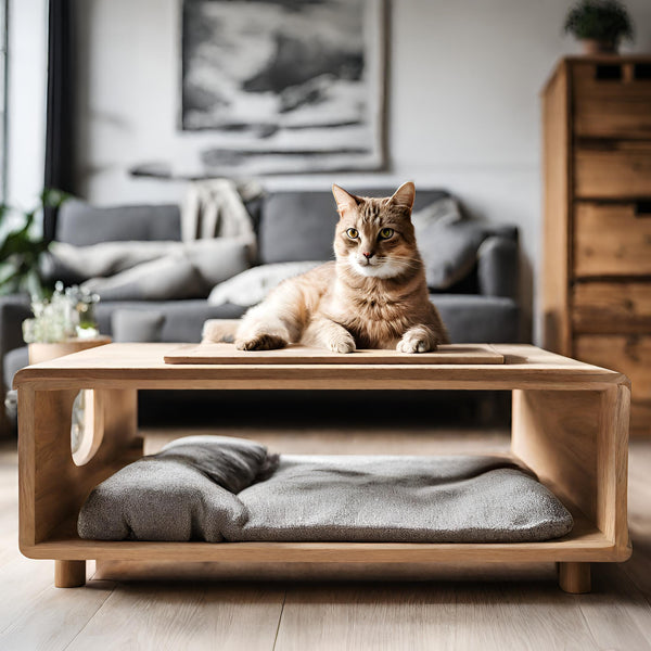 AI generated image of a coffee table with cat area