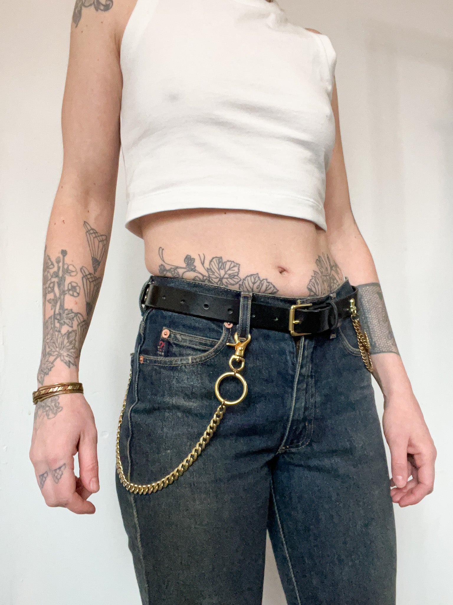 The Chain Belt. Leather Segmented Belt with Brass or Silver