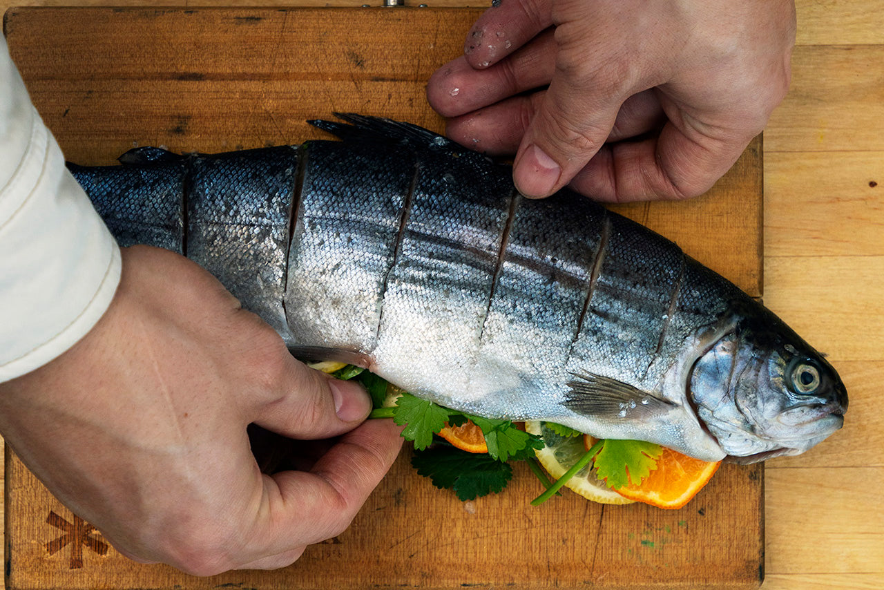 Stuff trout with herbs and citrus