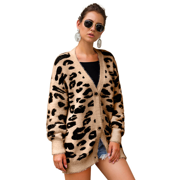 Tan Leopard Print Cardigan Sweater Divine Couture Boutique   High Quality Custom Sweater Printing Fluffy Knitted Grande 