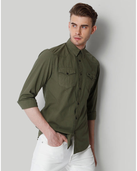 army green denim shirt