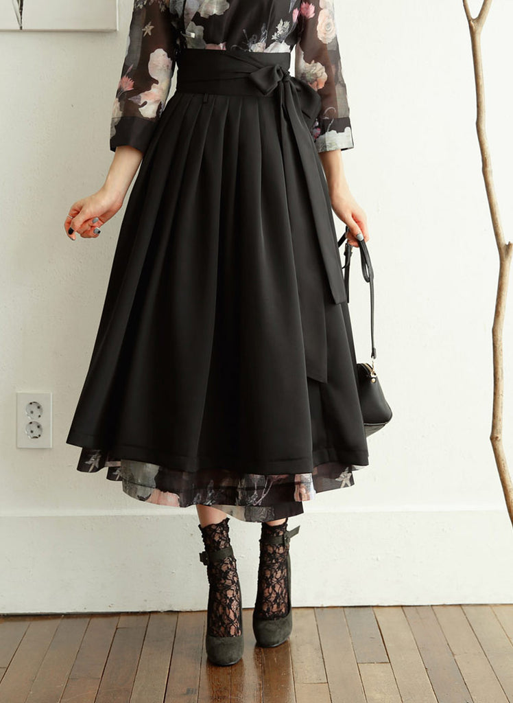 Black Flower Modern Hanbok Dress#N#– Joteta Korean Online Shop