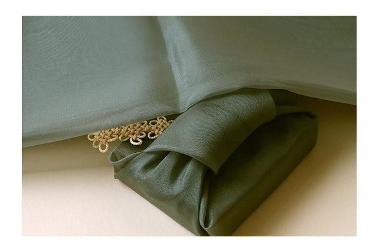 Delicate olive Bojagi fabric is one of the most popular Korean wrapping cloth styles due to it's vibrant appearance.