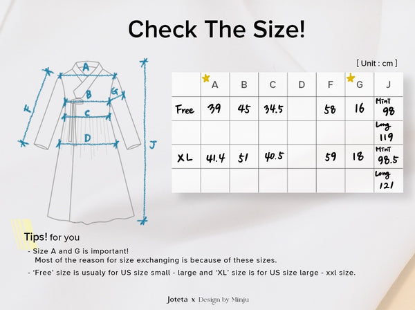 Joteta has a sizing chart on each product so you can determine which size is appropriate for you.