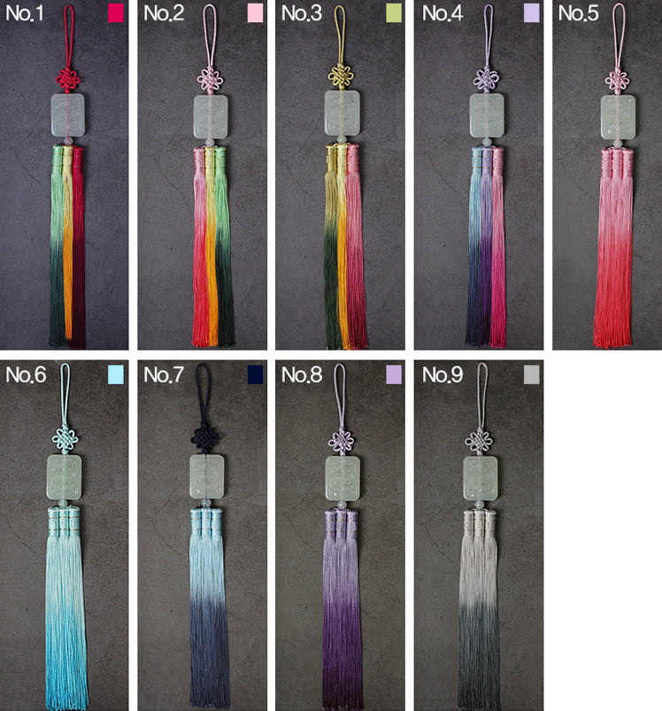 The Crane Minok Trio Tassel Norigae can be used for both Bojagi and hanbok. We offer a variety of colors including light and dark versions of pink, blue, gray, green.