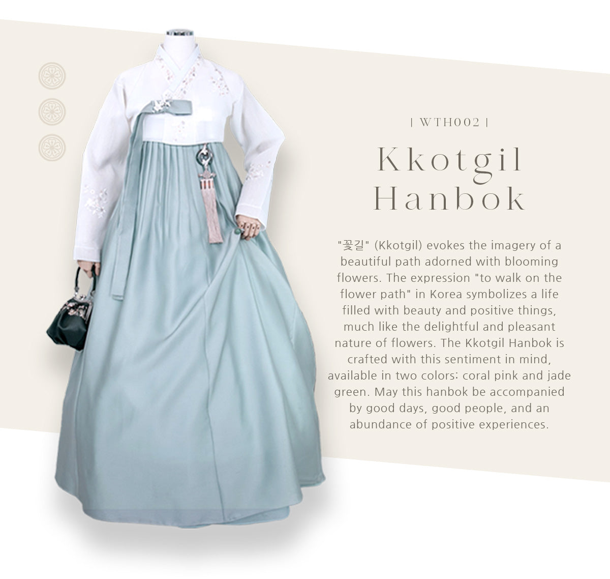 This hanbok dress is crafted from solid glossy fabric, exuding a luxurious shine.