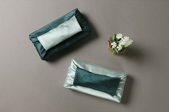 Forest green and cyan double sided Bojagi is delightful for any Korean occasion such as Seollal or Christmas.