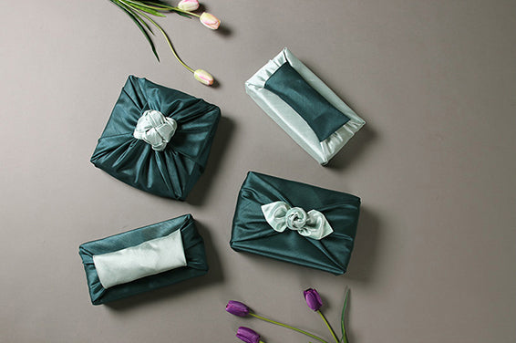 Be creative and playful with your Korean Bojagi wrapping in cyan and greenish-blue.