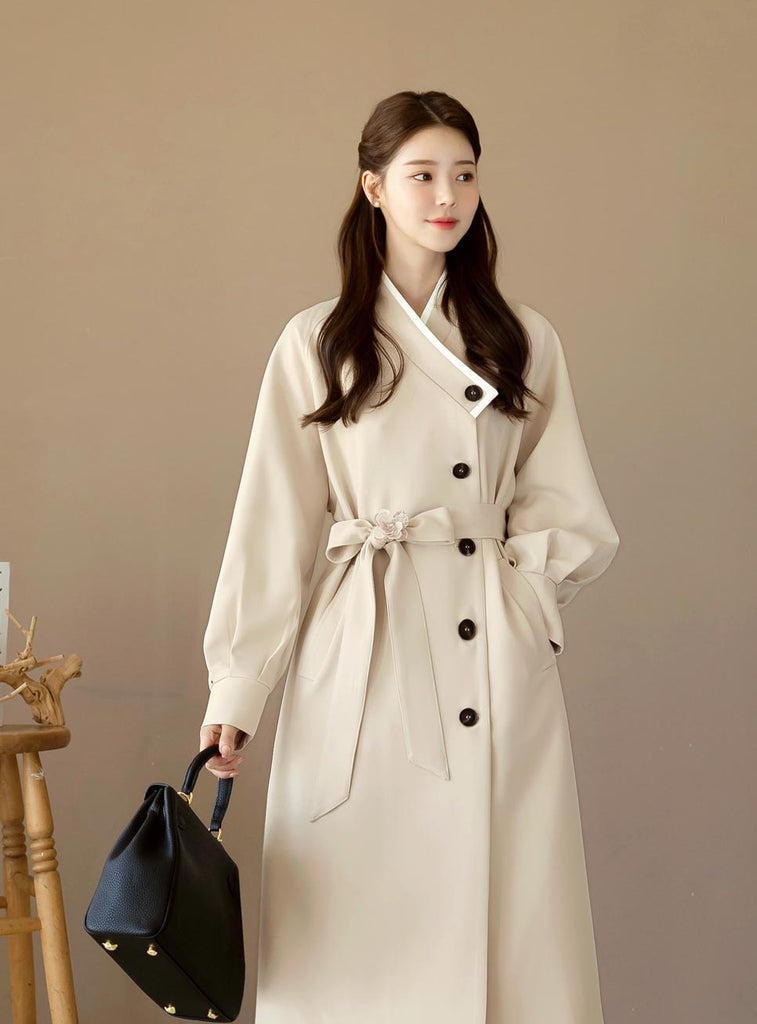 Beige Modern Hanbok Coat – Joteta Korean Online Shop