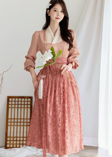 Shimmering Elegant Modern Hanbok Dress in Peach