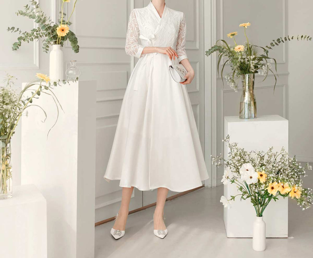 Pure White Modern Hanbok Dress for Self Wedding – Joteta Korean Online Shop
