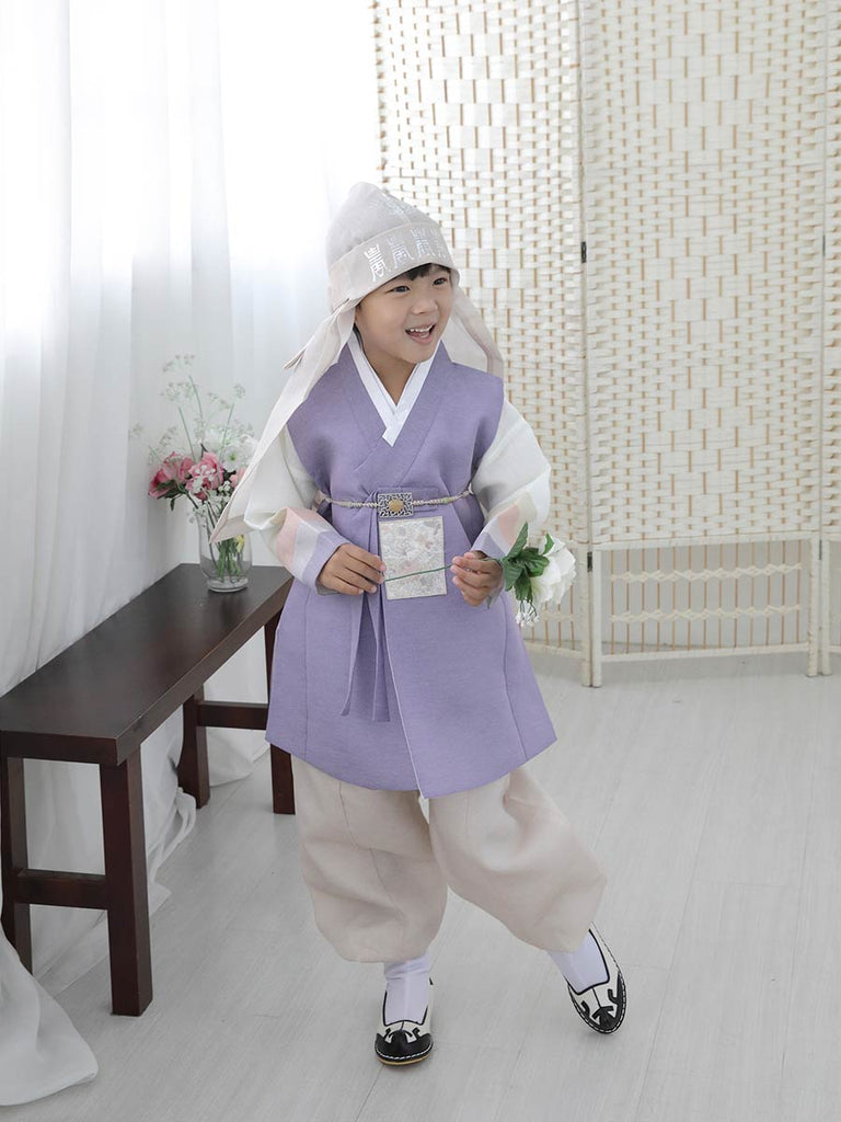 Spring Boys Hanbok in Pastel Lavender의 앞모습