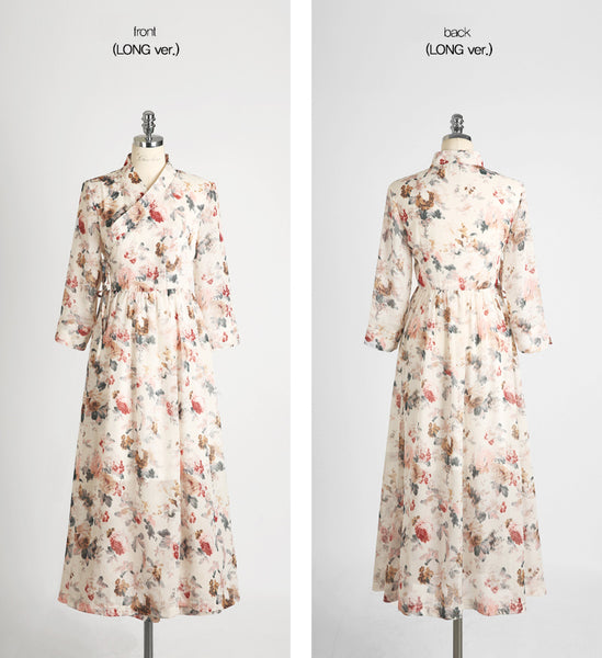 The milk white stunning and multicolored  flower modern hanbok dress will allow you to feel Korean everyday.