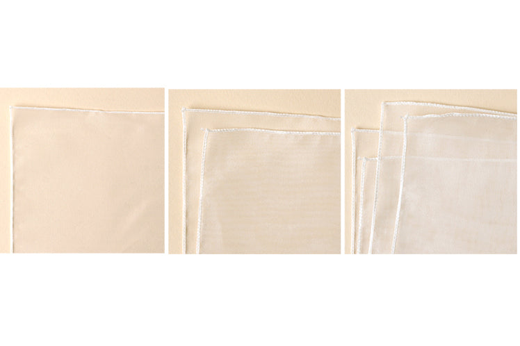 The ivory Bojagi for sale comes in so many variable sizes so you can wrap your treasure without worrying about too much or too little fabric wrapping cloth.