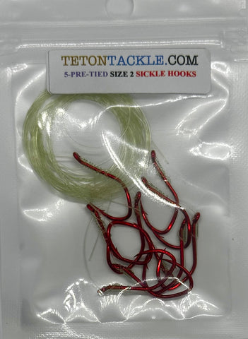 Hooks - Size #2 Pre-Tied Red Sickle Hooks -10 Pack – Teton Tackle