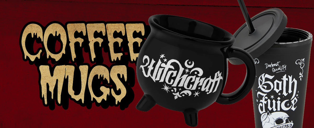 halloween themed horror goth coffee mugs and tumblers