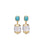 Canyon Earrings in Clear. Gold-plated brass pair with turquoise stone tops and clear resin drops with gold caps.