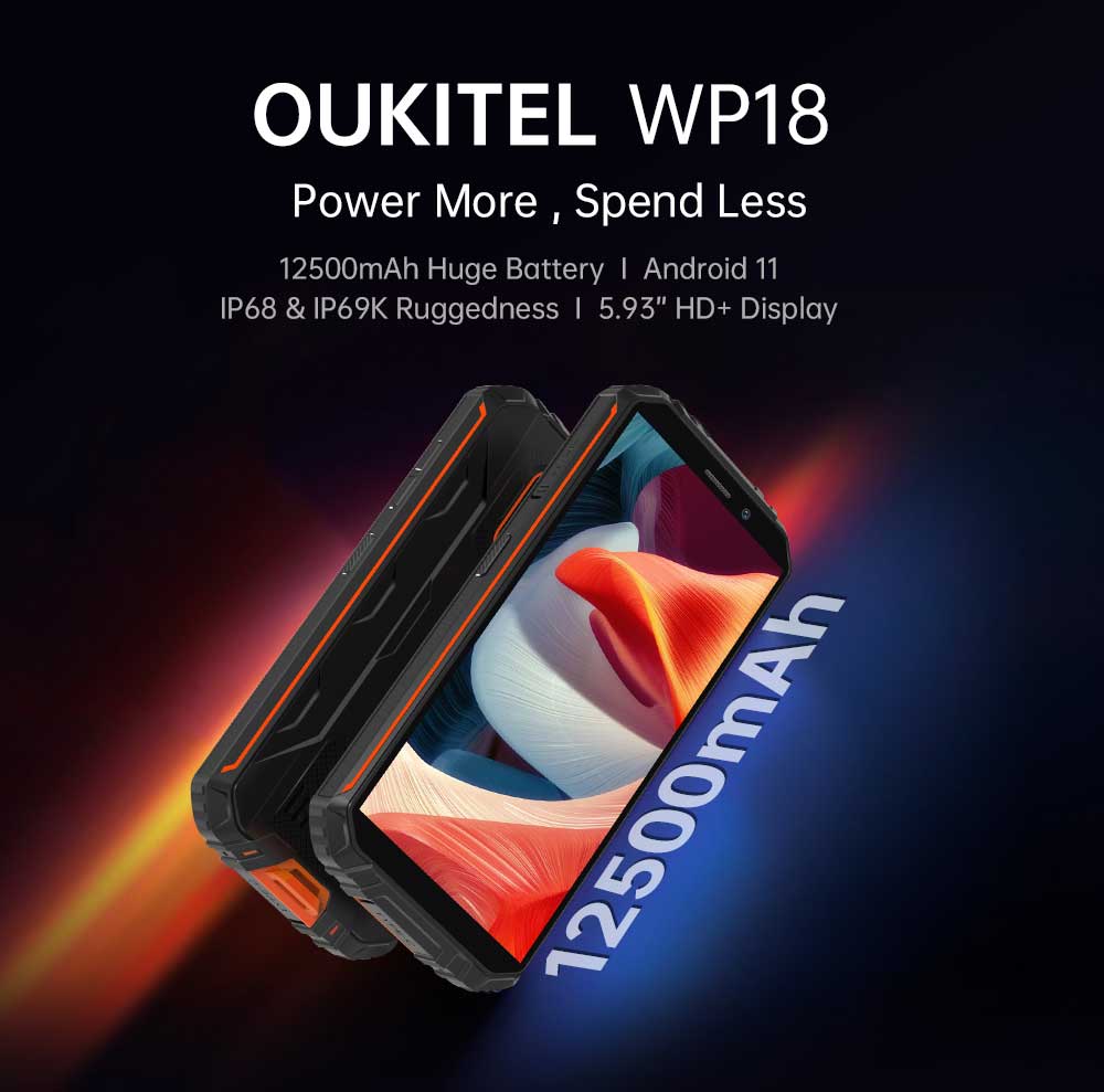 OUKITEL WP18 Pro 12500mAh Android 12 Rugged Smartphone 4GB+64GB IP68&IP69K  5.93