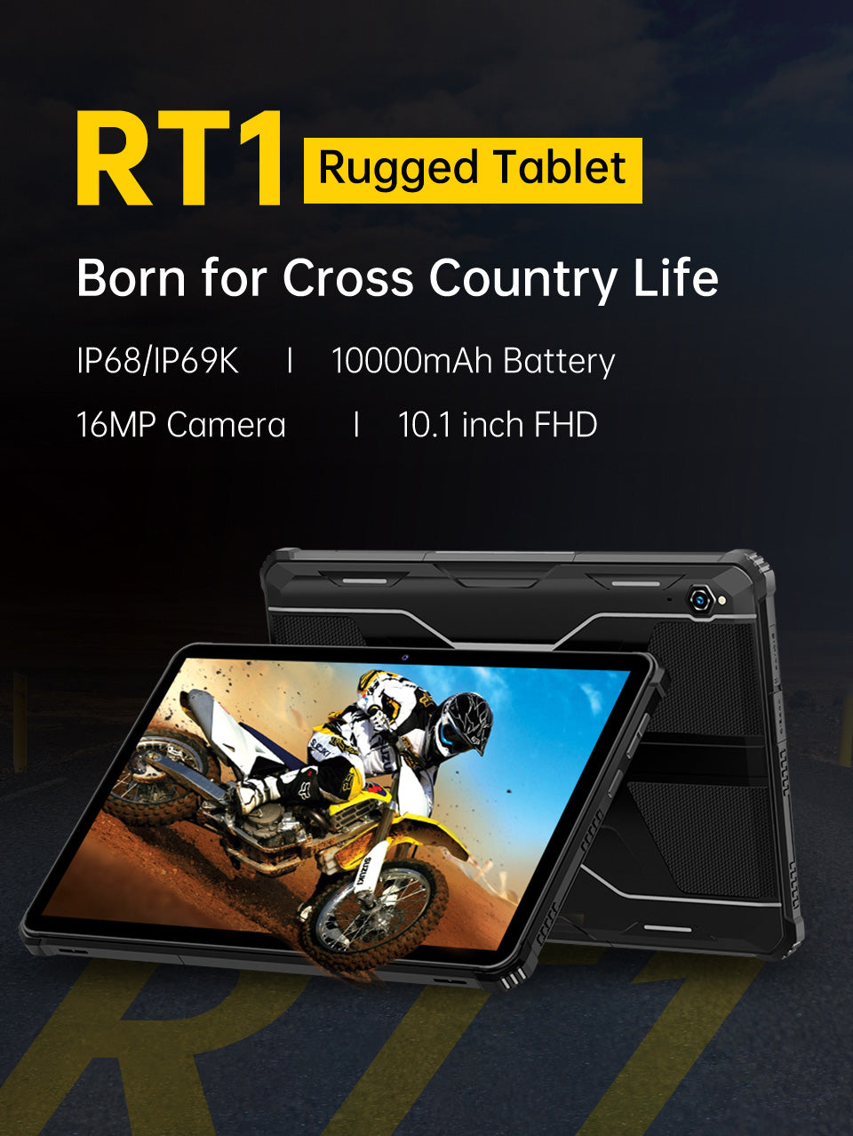 OUKITEL RT1 Rugged Tablet Android 11, 10.1 Inch 10000 mAh Large Battery  Tablet, 4GB RAM 64GB ROM 1TB Expandable, Dual SIM 4G LTE +5G WiFi, 16+16MP
