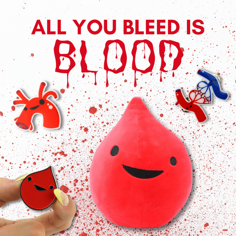 Blood Plushies & Pins - All You Bleed is Blood - Organ & Anatomy Gifts - Blood Donor Gifts - Funny Hematology Phlebotomy Gifts - I Heart Guts