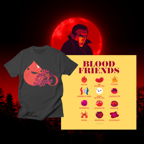 Blood Friends - You Had Me At Type O - Cute Anatomy Blood Poster - Funny Hematology Phlebotomy Tees - I Heart Guts