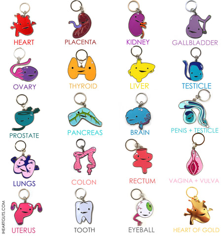 i heart guts organ keychains