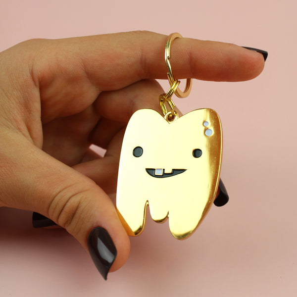 gold tooth keychain dentist office dental funny cute gift prize